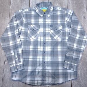 Dixxon Flannel Daybreak Mens Large Grey Plaid D-Tech Pearl Snap Up Work Shirt